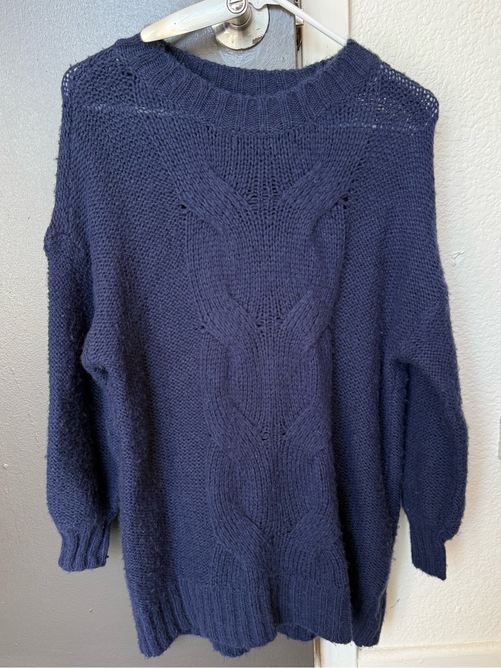 aerie Navy Cable Knit Crewneck Sweater